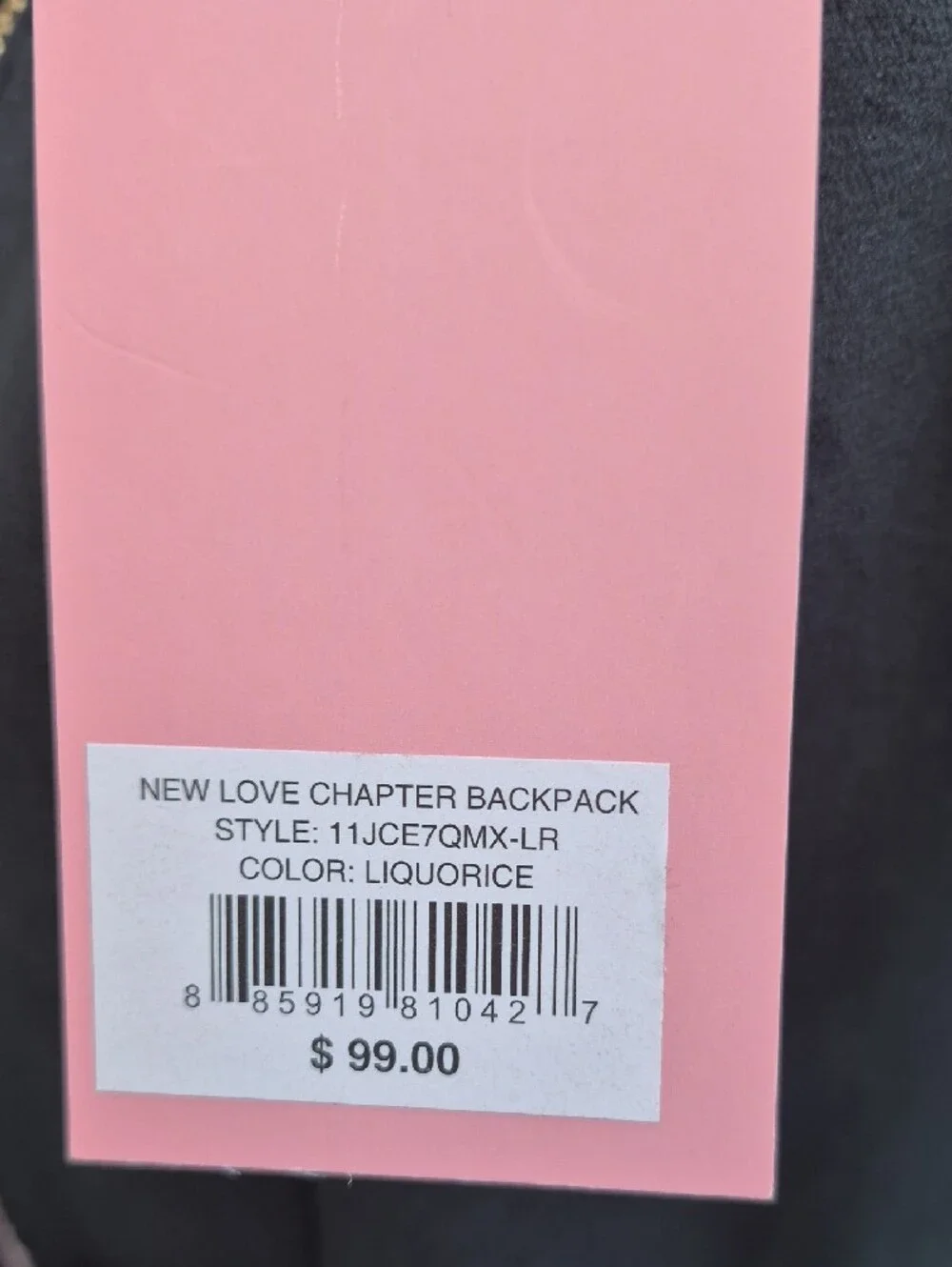 Juicy Couture Black Velvet Backpack with Pale Pink Trim